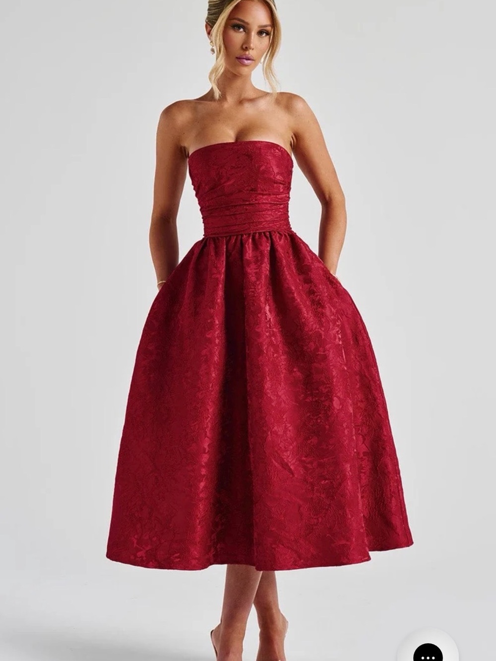 Never worn - NWT Red Strapless Floral Jacquard Midi Dress